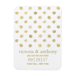 Modern White & Guld Polka dots Spara datum Magnet