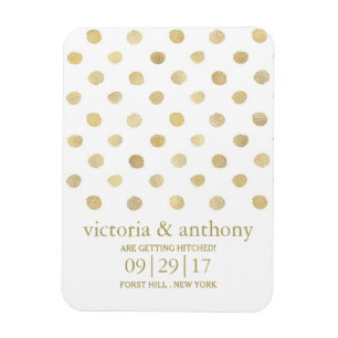 Modern White & Guld Polka dots Spara datum Magnet