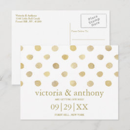 Modern White & Guld Polka dots Spara datum Meddelande Vykort