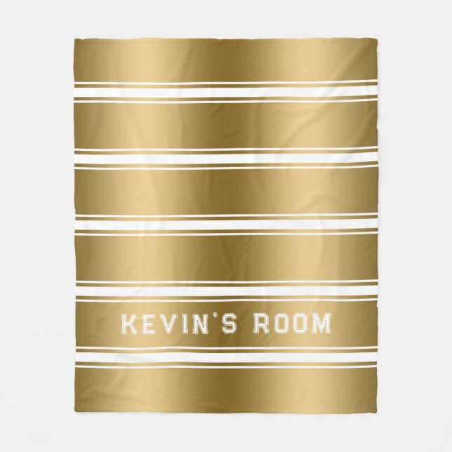 Modern White & Guld Rand Mönster Fleecefilt (Framsidan)