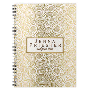 Modern White & Guld Vintage Paisley Mönster Anteckningsbok