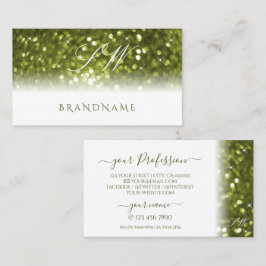 Modern White Gult Grönt Gnistra Glitter Monogram Visitkort