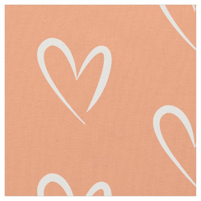 Modern White Hearts Mönster, persiko-bakgrund Tyg (Närbild)