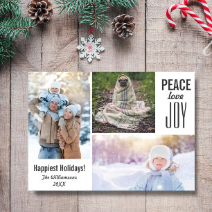 Modern White Helgdagars Peace Kärlek Joy Photo Col Julkort