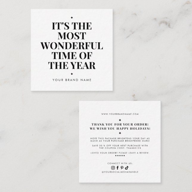 Modern white holiday business thank you  fyrkantigt visitkort (Fram/baksida)