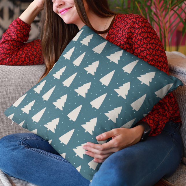Modern White Julgranar teal helgdagars Kudde (Skapare uppladdad)