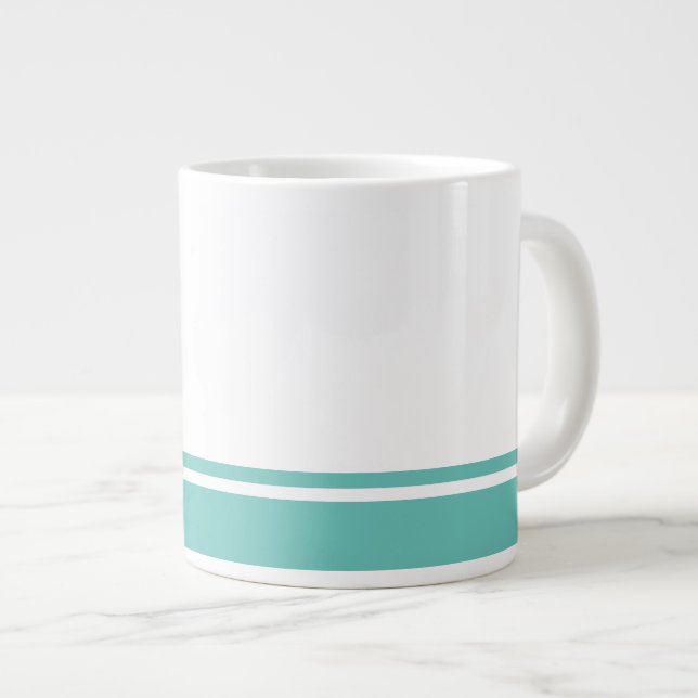 Modern White Light Teal Grund Rim Tävla Rand Jumbo Mugg (Framsida höger)