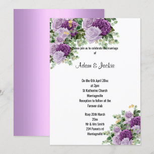 Modern White Lilac Lila blommigt ELEGANT BRÖLLOP Inbjudningar