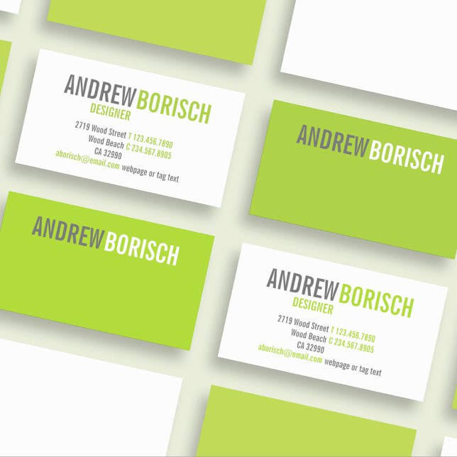 Modern White Lime Green Business Card Template Visitkort (Skapare uppladdad)