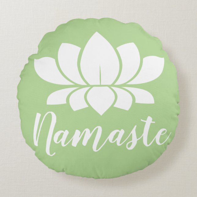 Modern White Lotus Flower Namaste Yoga Rund Kudde (Framsidan)