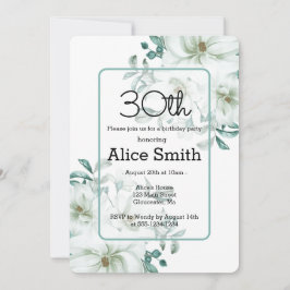 Modern White Magnolia Greenery 30års födelsedag In Inbjudningar