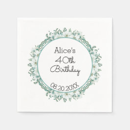 Modern White Magnolia Greenery 40:e födelsedagen Pappersservett