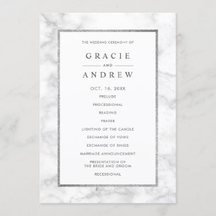 Modern White Marble Bröllop Ceremony Program