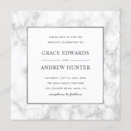 Modern White Marble Bröllop Inbjudningar