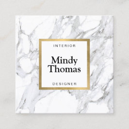 Modern White Marble Faux Guld Ram Fyrkantigt Visitkort