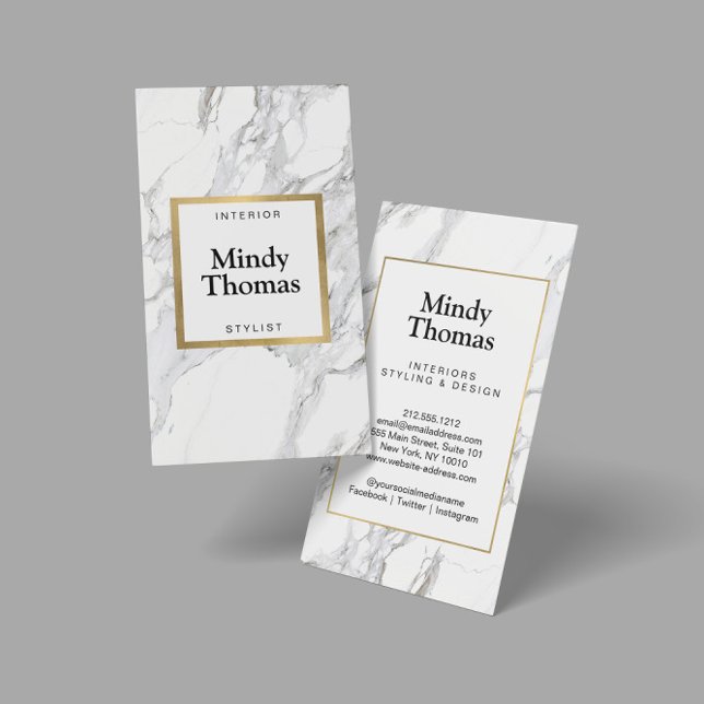 Modern White Marble Faux Guld Ram Visitkort (Skapare uppladdad)