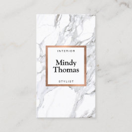 Modern White Marble Faux Ro Guld Ram Visitkort