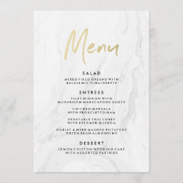 Modern White Marble Guld-skript | Bröllop Menu Meny