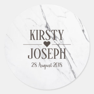 Modern White Marble Monogram Bröllop Sticker Runt Klistermärke