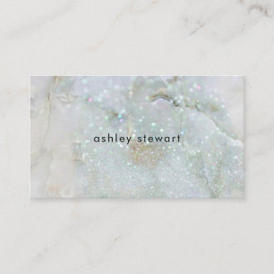 Modern White Marble Silver Glitter Iridescent Visitkort
