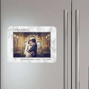 Modern White Marble Silver Glitter Tack Photo Magnet
