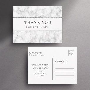 Modern White Marble Silver Glitter Tack Vykort