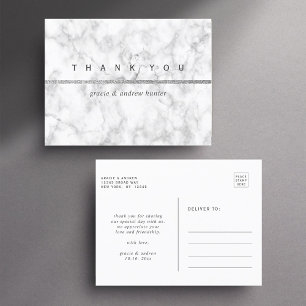 Modern White Marble Silver Glitter Tack Vykort