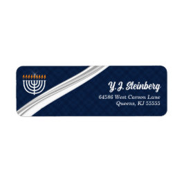 Modern White Menorah och Blue Hanukkah Adress Returadress Etikett