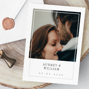 Modern White Minimalist Elegant Chic Photo Bröllop Inbjudningar