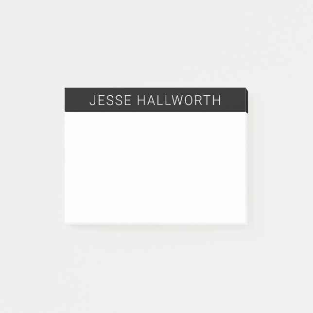 Modern White Namn eller Business på Black Post-it Block (Framsida)