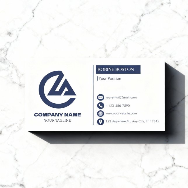 Modern White & Navy Corporate Business Card Visitkort (Skapare uppladdad)