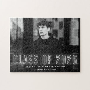 Modern White Neon Class of 2025 Studenten Photo Pussel