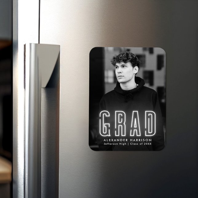 Modern White Neon Lodrät Photo Studenten Magnet (Skapare uppladdad)