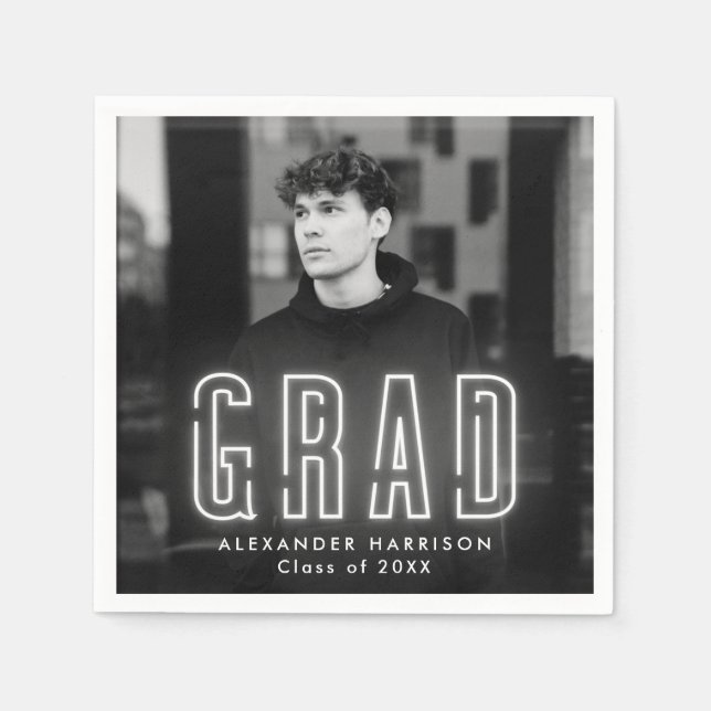 Modern White Neon Photo Studenten Pappersservett (Framsidan)