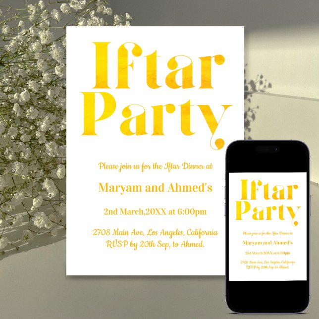 Modern White och Guld Iftar Party Inbjudningar (Skapare uppladdad)