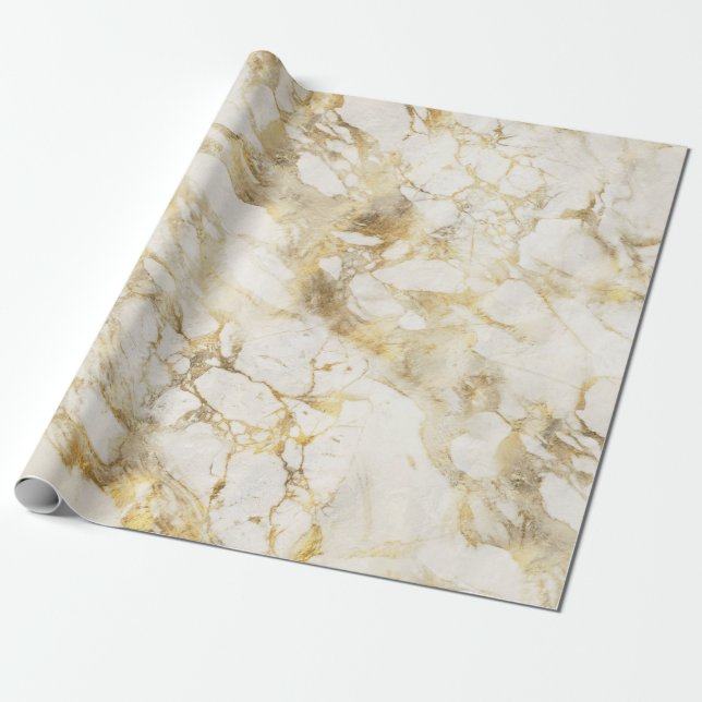Modern White och Guld Marble Mönster Presentpapper (Utrullad)
