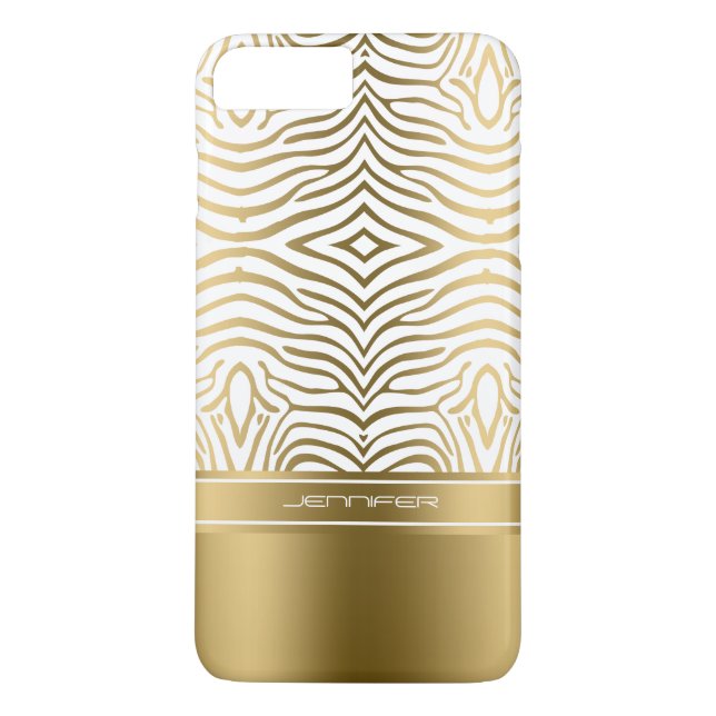 Modern White och Guld Zebra ränder Case-Mate iPhone Skal (Baksida)
