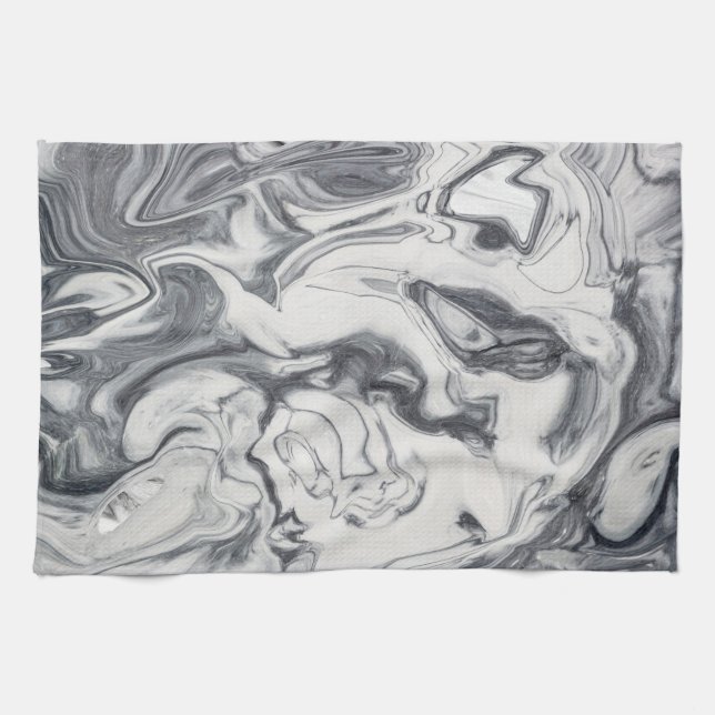 Modern White och Mörk Grått Marble Mönster Kökshandduk (Horisontell)