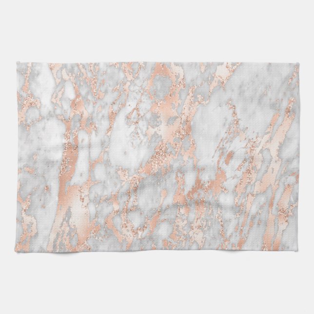 Modern White och Ro Guld Marble Mönster Kökshandduk (Horisontell)