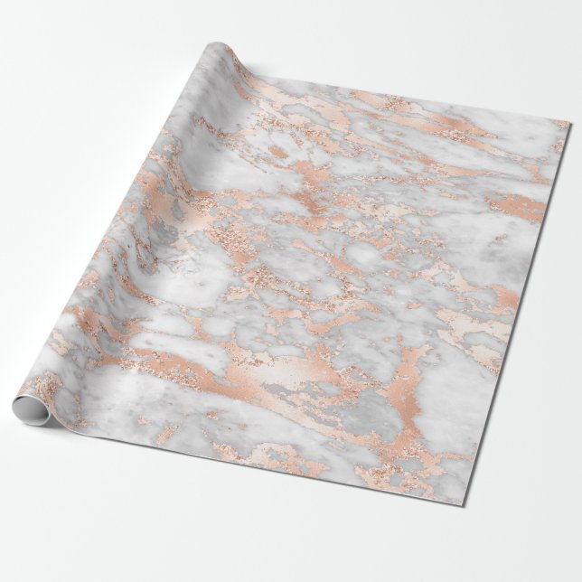 Modern White och Ro Guld Marble Mönster Presentpapper (Utrullad)