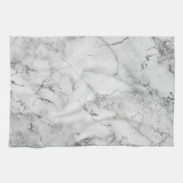 Modern White och Silver Glitter Marble Mönster Kökshandduk