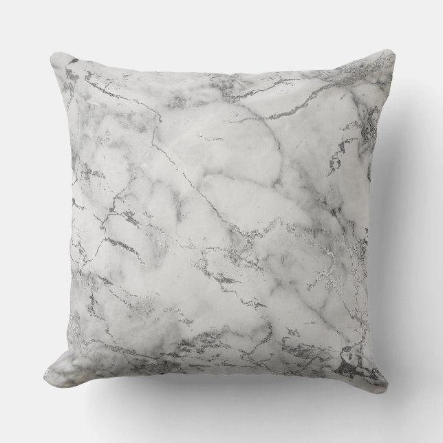 Modern White och Silver Glitter Marble Mönster Kudde (Framsida)
