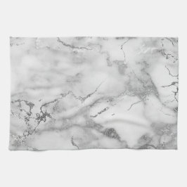 Modern White och Silver Marble Mönster Kökshandduk