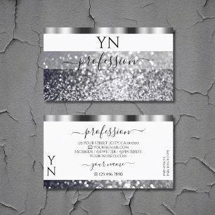 Modern White och Silver Sparkling Glitter Monogram Visitkort