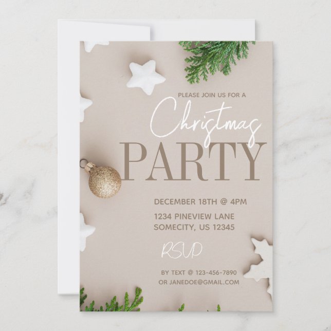 Modern White och Tan Neutralt jul Party Inbjudningar (Framsida)