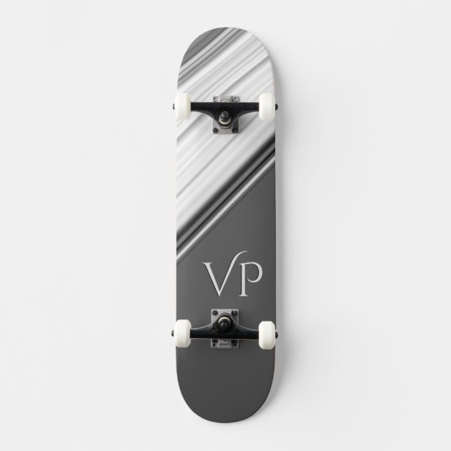 Modern White on Grått Personal Mini Skateboard Bräda 18,5 Cm (Framsida)