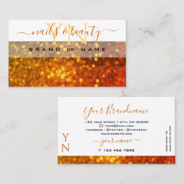 Modern White Orange Guld Gnistra Glitter Monogram Visitkort