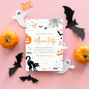 Modern White Orange Spooky Halloween fest Inbjudningar
