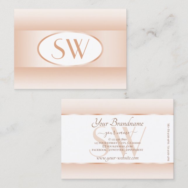 Modern White Pastel Rosa Ombre Oval Ram Monogram Visitkort (Fram/baksida)