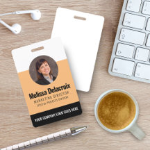 Modern White Peach Black Employee Photo ID